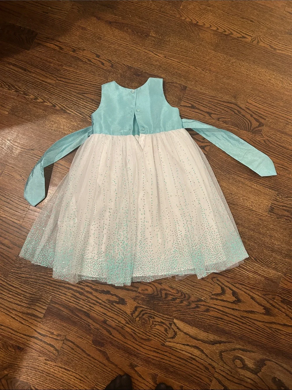 marmellata Aqua and White Sparkle Tulle Flower Formal Dress